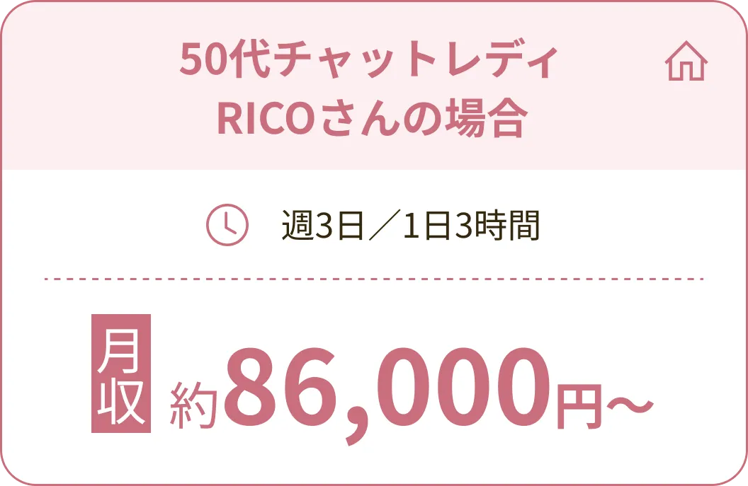 50代チャットレディ RICOさんの場合 週3日／1日3時間 月収約86,000円〜